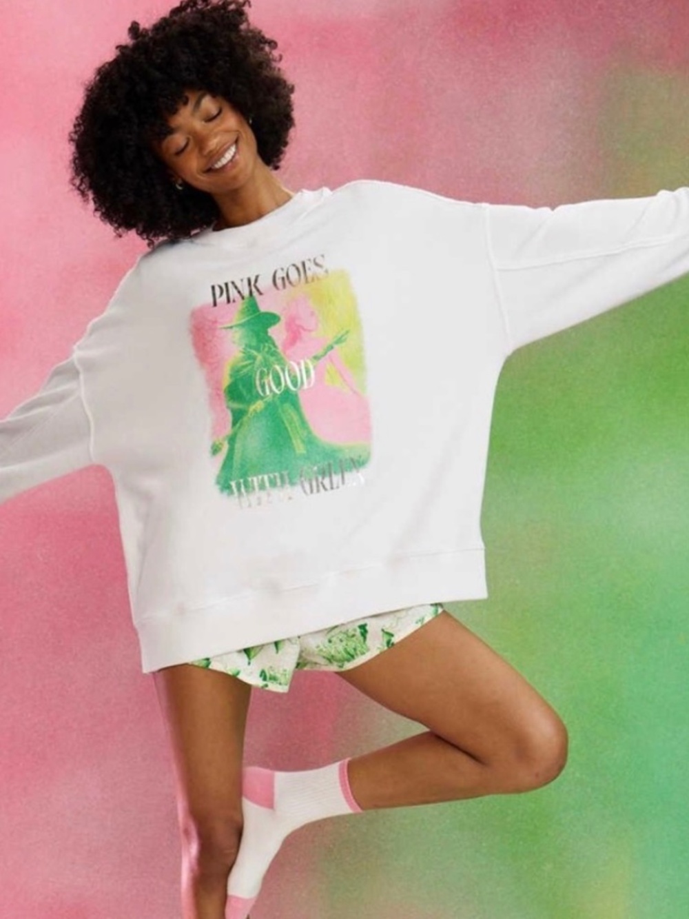 Aerie x Wicked Pink Goes Good With Green Sweatset (shirt & pants) size L
